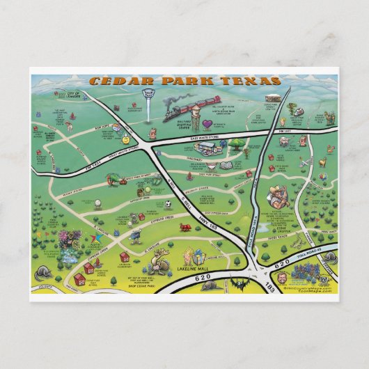 Postale Carte du dessin animé Cedar Park Texas (Devant)