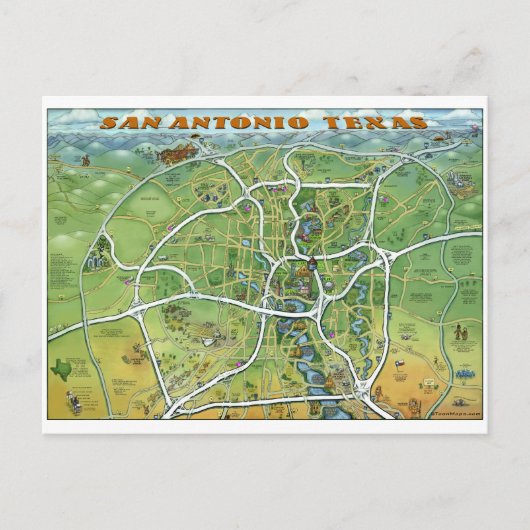 Postale Carte du dessin animé de San Antonio Texas (Devant)