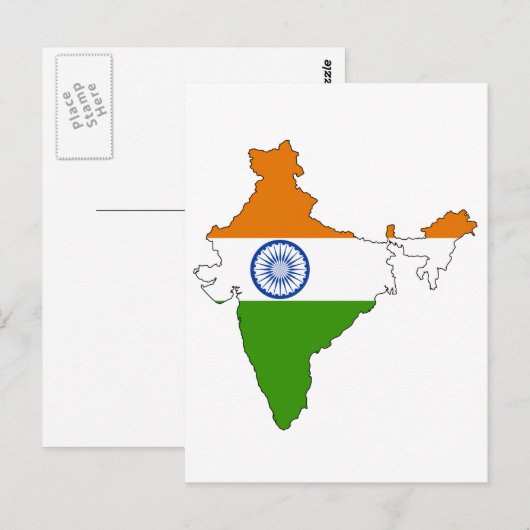Postale Carte du drapeau de l'Inde (Devant / Derrière)