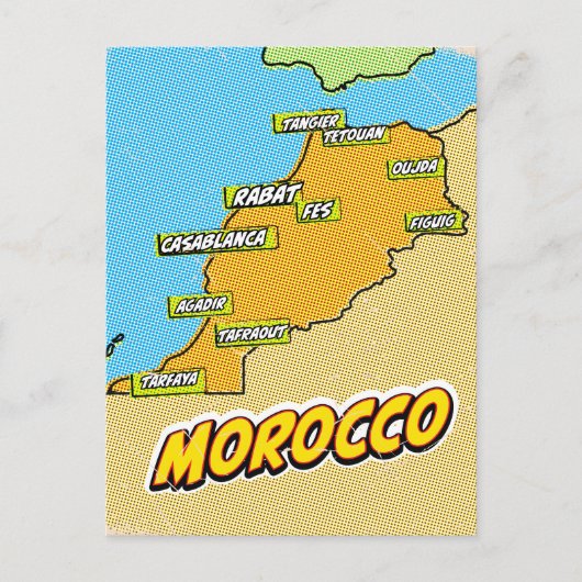 Postale Carte du Maroc illustrée dans le style Pop Art (Devant)