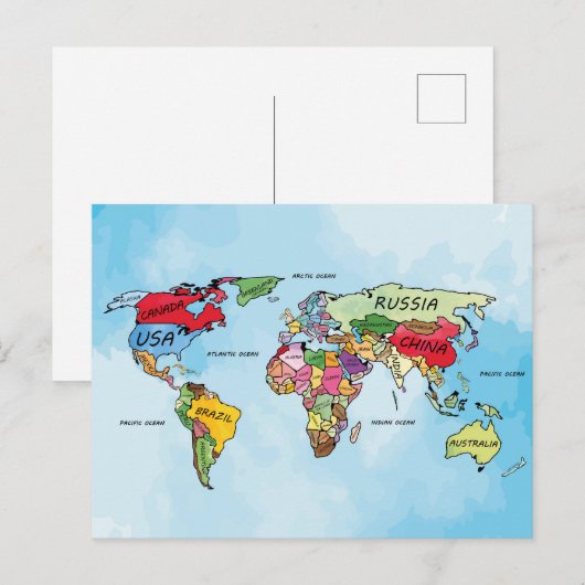 Postale Carte du monde (Devant / Derrière)