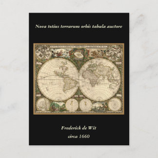 Postale Carte du monde 1660 par Frederick de Wit