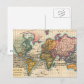 Postale Carte du monde 1700s Antique Continents (Devant / Derrière)