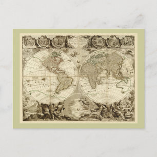 Postale Carte du monde 1708 par Jean Baptiste Nolin