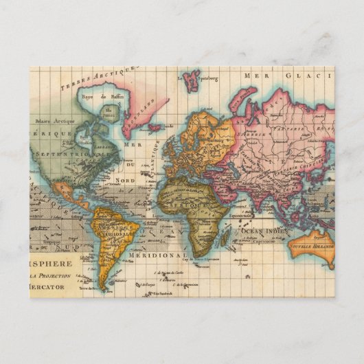 Postale Carte du Monde 1780 Bonne Antique Planisphère (Devant)