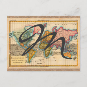 Postale Carte du Monde 1780 Bonne Antique Planisphère