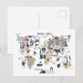 Postale Carte du monde animal (Devant / Derrière)