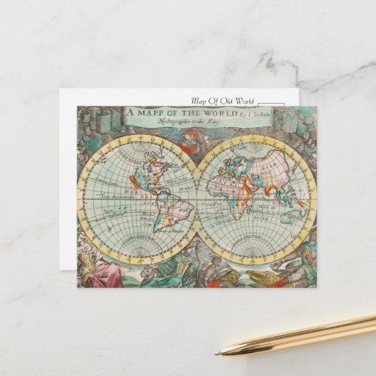 Postale Carte du monde antique (Devant/Arrière en situation)