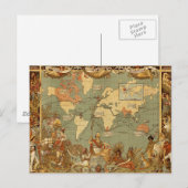 Postale Carte du monde Antique 1886 Illustré (Devant / Derrière)