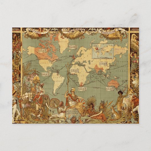 Postale Carte du monde Antique 1886 Illustré (Devant)