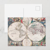 Postale Carte du monde antique à double hémisphère (Devant / Derrière)