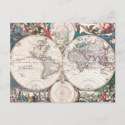 Postale Carte du monde antique à double hémisphère (Devant)