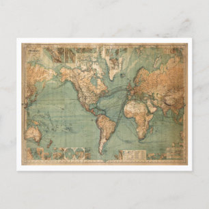 Postale Carte du monde antique vintage