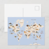 Postale Carte du monde avec des animaux (Devant / Derrière)