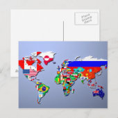 Postale Carte du monde avec leurs drapeaux (Devant / Derrière)