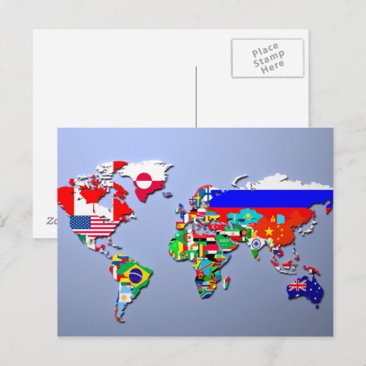 Postale Carte du monde avec leurs drapeaux (Devant / Derrière)