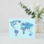 Postale Carte du monde bleu aquarelle (Debout devant)