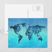 Postale Carte du monde | Bleu néon (Devant / Derrière)