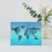Postale Carte du monde | Bleu néon (Debout devant)