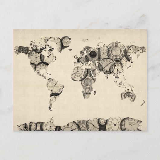 Postale Carte du Monde Carte des Anciennes Horloges (Devant)