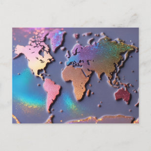 Postale Carte du monde colorée 3D pailletée et scintillant