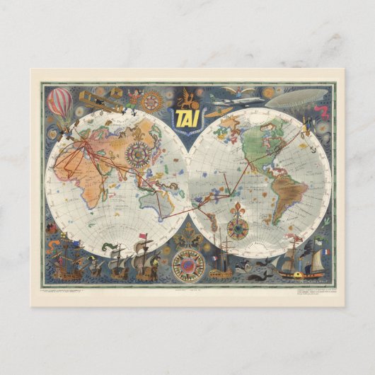 Postale Carte du monde d'Aeriens Internationaux (Devant)