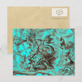 Postale Carte du monde de Poséidon et dauphin (Devant / Derrière)