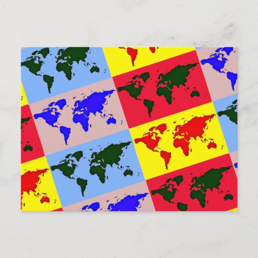 Postale carte du monde de style pop (Devant)
