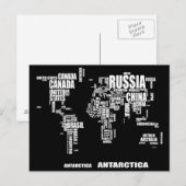 Postale Carte du monde de typographie (Devant / Derrière)