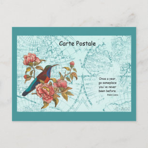 Postale Carte du monde de voyage d'oiseaux tropicaux Carte