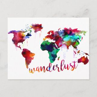Postale Carte du monde de Wanderlust Watercolor
