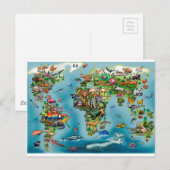 Postale Carte du monde des animaux (Devant / Derrière)