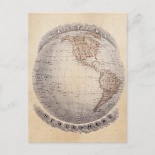Postale Carte du monde des années 1800 vintage Hémisphère 