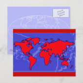 Postale carte du monde des couleurs rouges (Devant / Derrière)