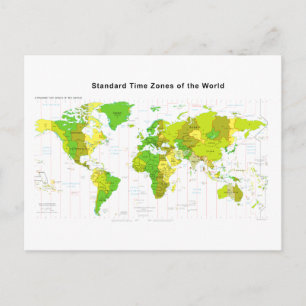 Postale Carte du monde des fuseaux horaires standard 2013