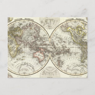 Postale Carte du monde double hémisphère