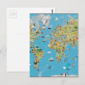 Postale Carte du monde du dessin animé (Devant / Derrière)