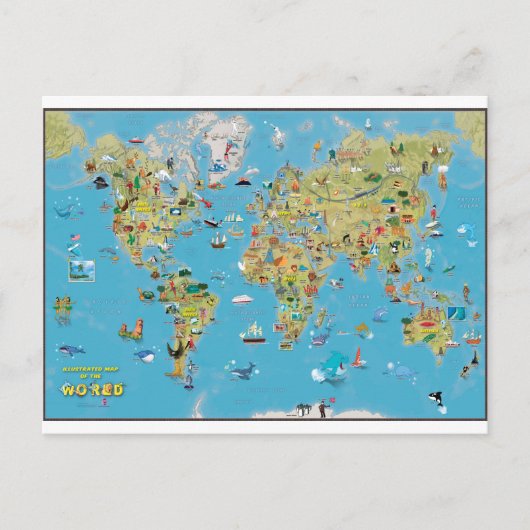 Postale Carte du monde du dessin animé (Devant)