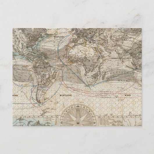 Postale Carte du monde du flux d'air (Devant)
