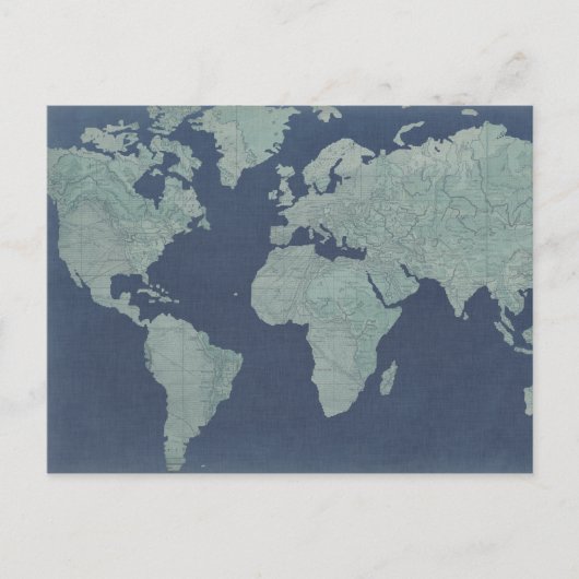 Postale Carte du monde du lin bleu (Devant)