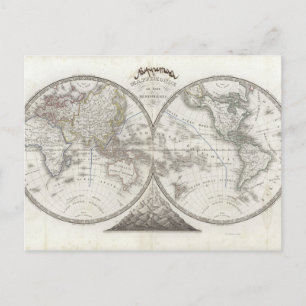 Postale Carte du monde en 2 hémisphères
