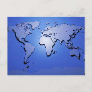 Postale Carte du monde en bleu