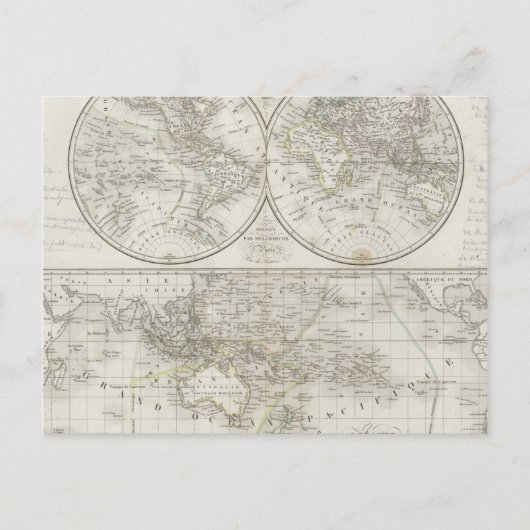 Postale Carte du monde en deux hémisphères (Devant)
