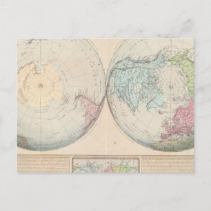 Postale Carte du monde en double hémisphère