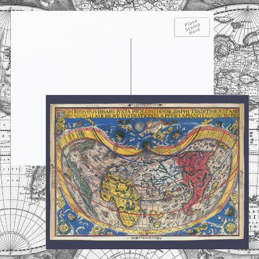 Postale Carte du monde en forme de coeur antique par Peter