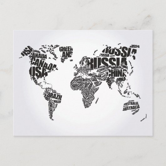 Postale Carte du monde en typographie (Devant)