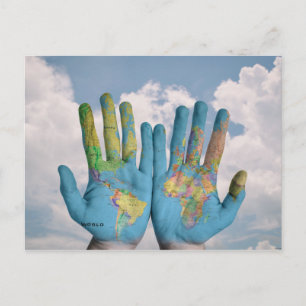 Postale Carte du monde inhabituelle Atlas Mains Art modern