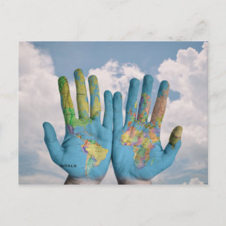 Postale Carte du monde inhabituelle Atlas Mains Art modern