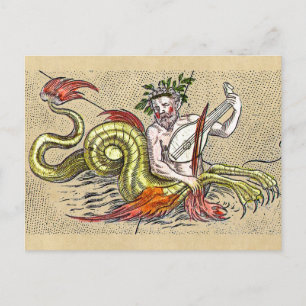 Postale Carte du monde Merman et Lyre