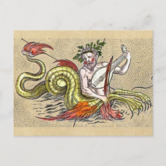 Postale Carte du monde Merman et Lyre (Devant)